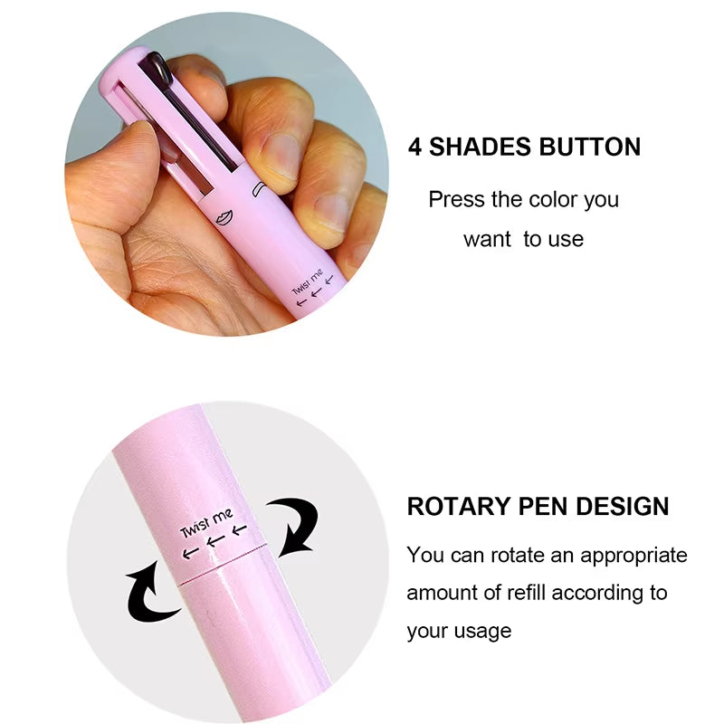 4-in-1 Multi-Functional Portable Cosmetic Pen: Eyeliner, Eyebrow Pencil, Lip Liner & Fluorescent Marker
