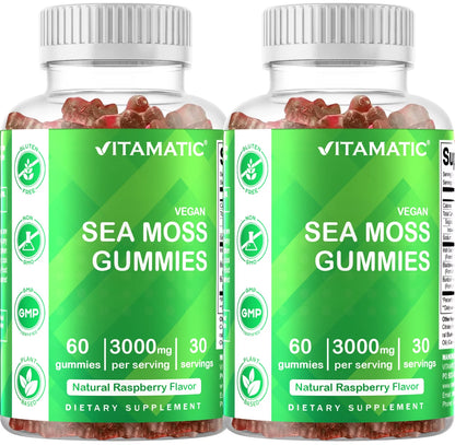 2-Pack Irish Sea Moss Gummies – 3000mg with Bladderwrack & Burdock Root"